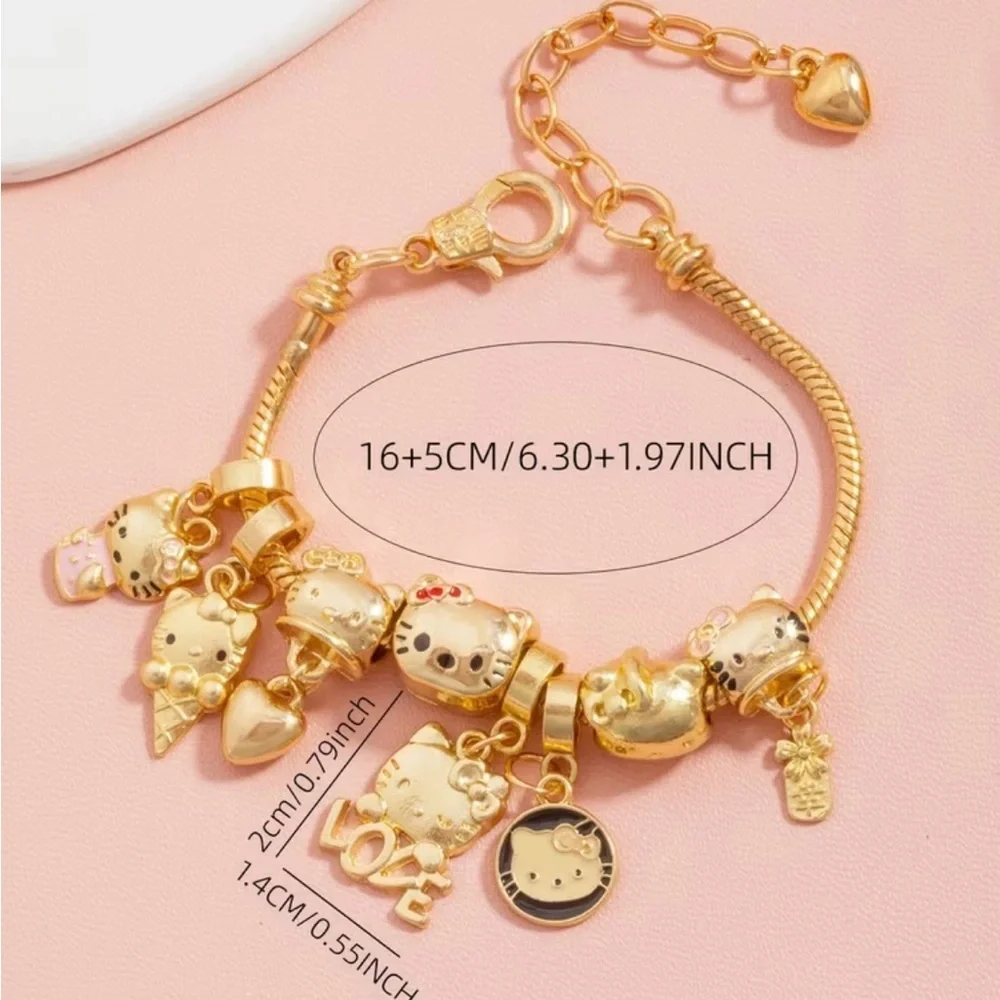 Sanrio Gold Hello Kitty Charm Beaded Bracelet JapaneseAnime Hello Kitty Core Y2K